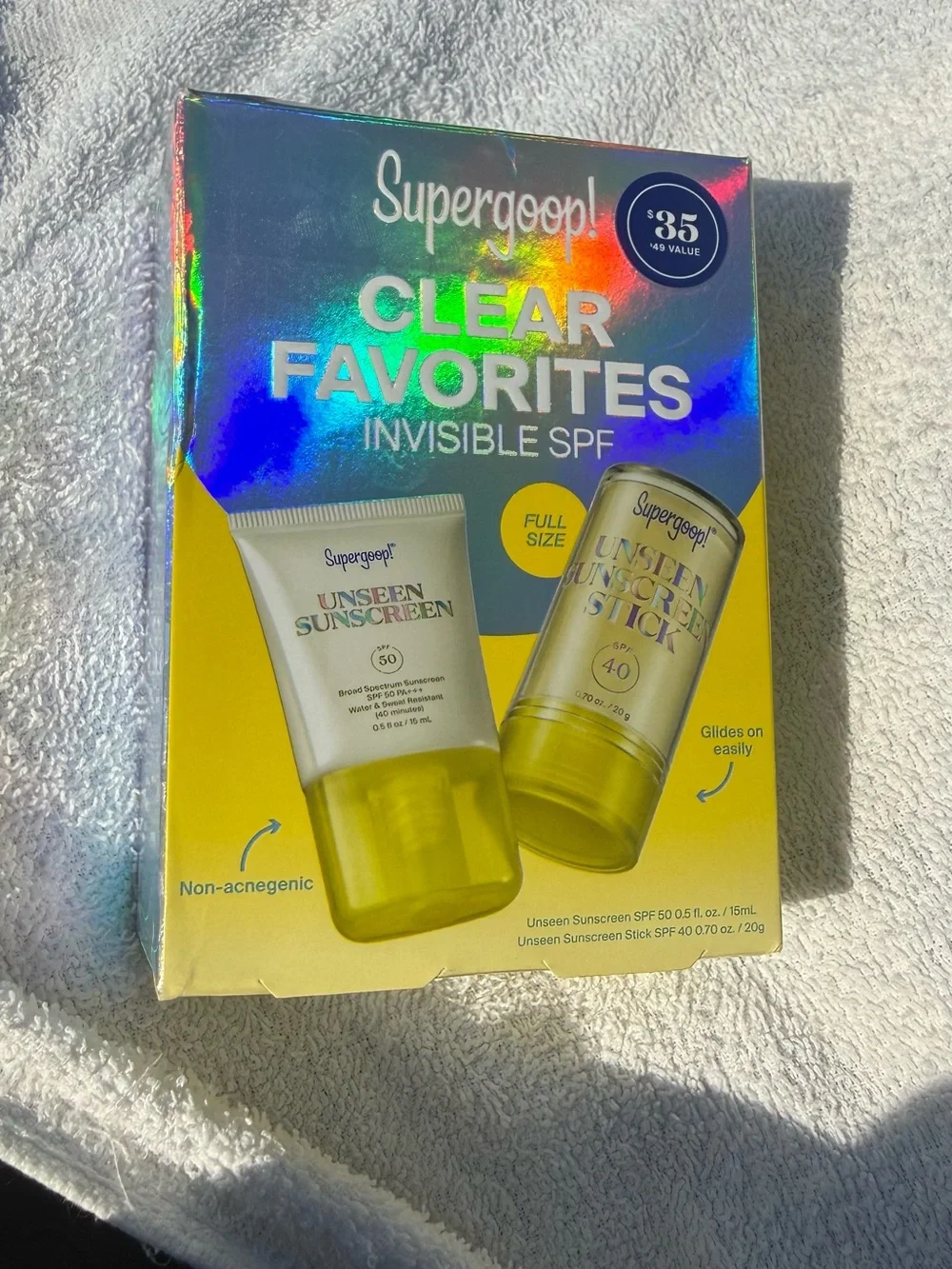 Supergoop! Unseen Sunscreen Clear Favorites invisible SPF kit Set -